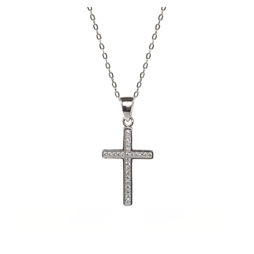 Collier Pendentif Croix en Argent avec Zircon Cubique. Color: argent | Doucet Latendresse