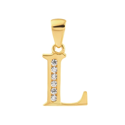 Pendentif Lettre “L” en Or 14K avec Zircons Cubiques. Color: jaune | Doucet Latendresse