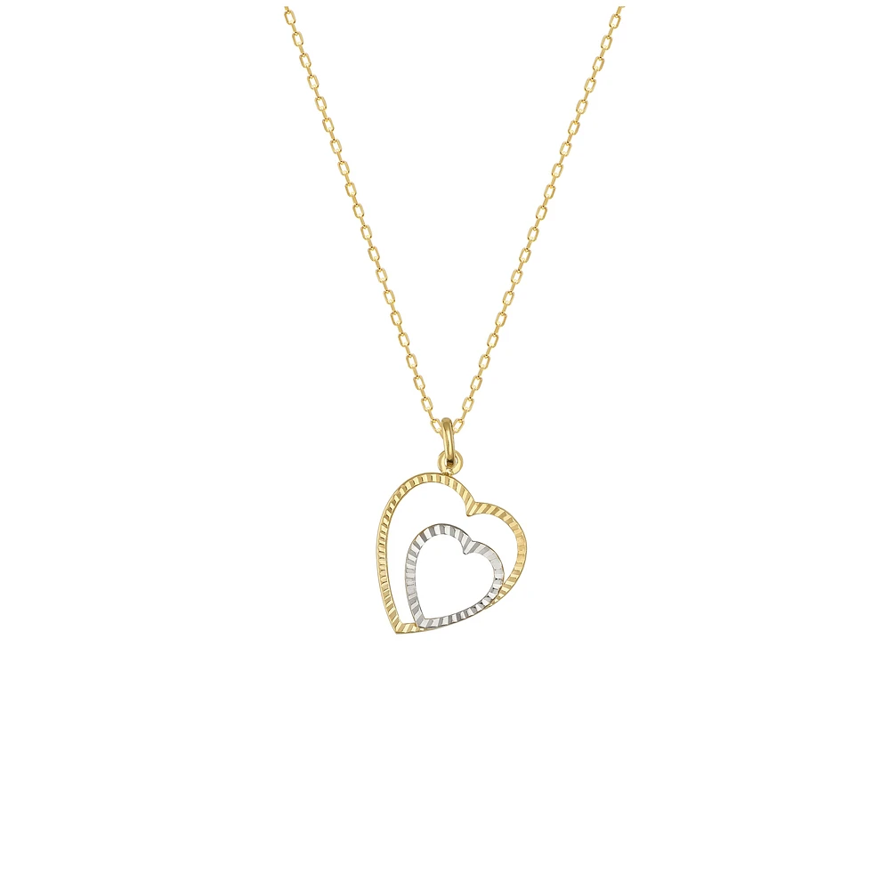 Collier pendentif en or 2-ton 10K - Charme en forme de double coeur | Doucet Latendresse