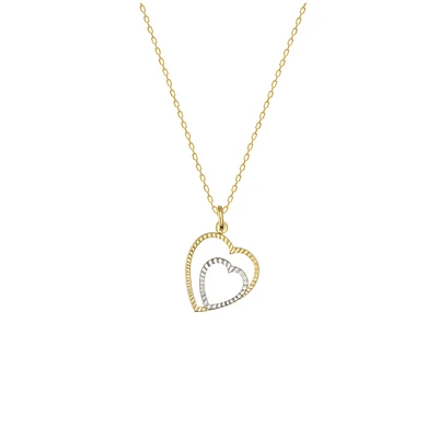 Collier pendentif en or 2-ton 10K - Charme en forme de double coeur | Doucet Latendresse