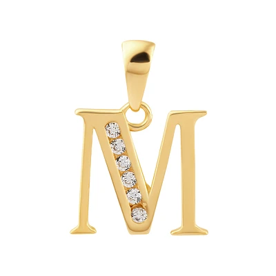 14K Gold Initial M Pendant with Cubic Zirconia | Doucet Latendresse
