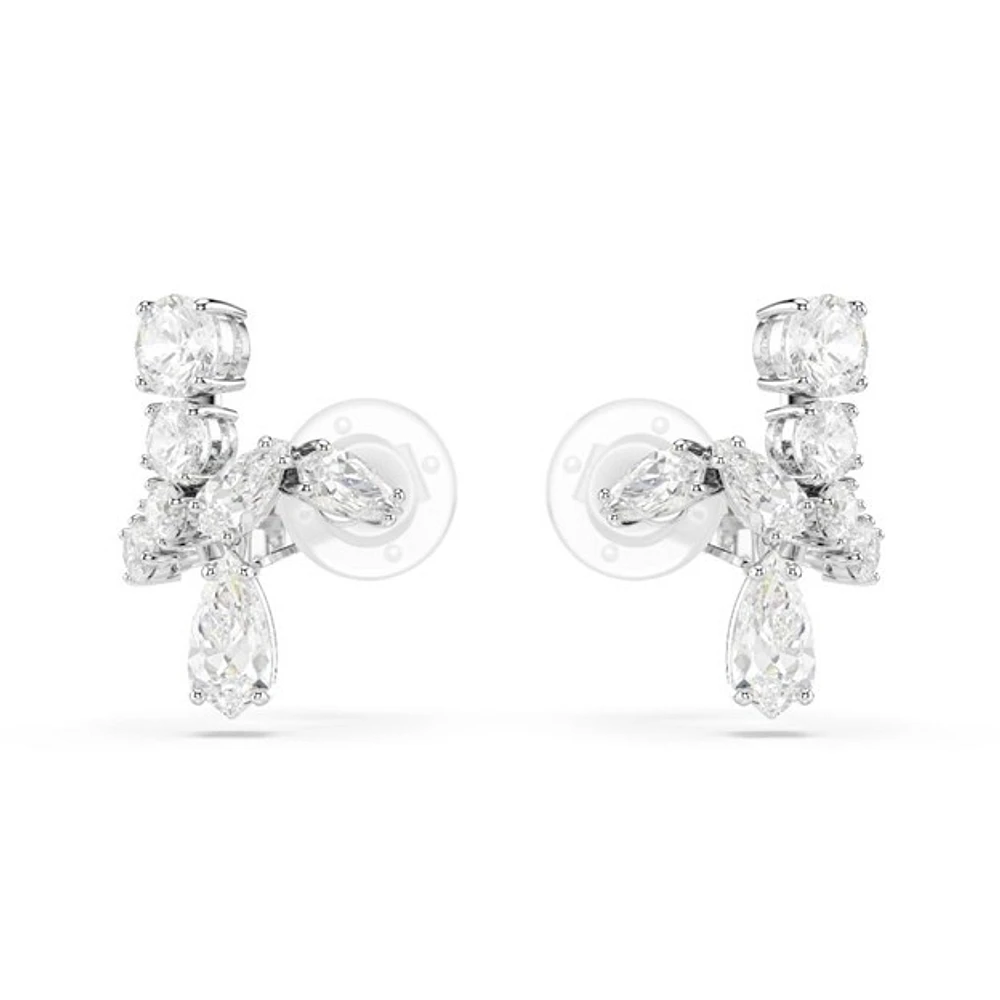 Rhodium-Plated Cluster Stud Earrings with White Crystals. Color: white | Doucet Latendresse