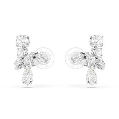 Boucles d’Oreilles Fixes Plaquées Rhodium avec Cristaux Blancs en Motif Cluster. Color: blanc | Doucet Latendresse
