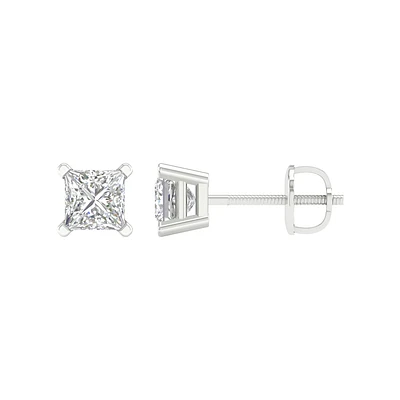 Boucles d’Oreilles Fixes en Or Blanc 14K avec Diamant de Laboratoire Taille Princesse. Color: blanc | Doucet Latendresse