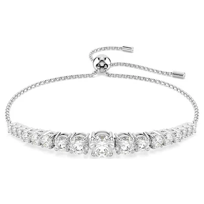 Bracelet Ajustable Plaqué Rhodium avec Cristaux Ronds Blancs. Color: blanc | Doucet Latendresse