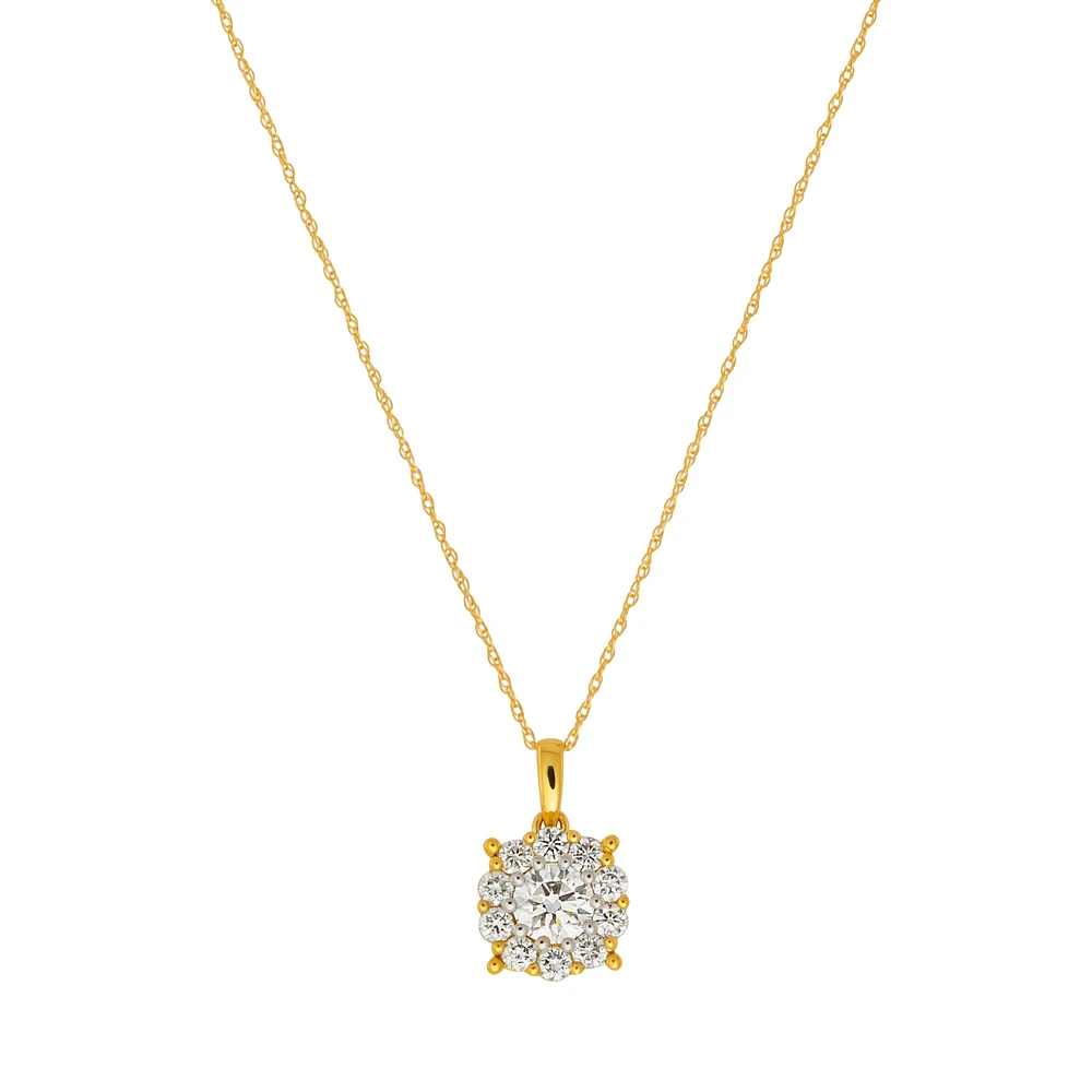 10K Gold Cluster Pendant Necklace with Lab-Grown Diamonds. Color: yellow | Doucet Latendresse