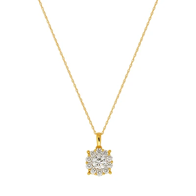 Collier Pendentif en Or 10K avec Diamants de Laboratoire en Motif Cluster. Color: jaune | Doucet Latendresse