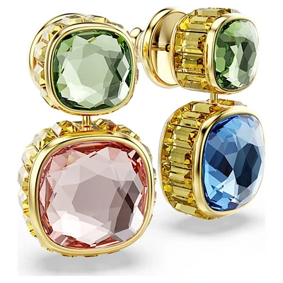 Boucles d’Oreilles Pendantes Doubles Plaquées Or avec Cristaux Multicolores. Color: jaune | Doucet Latendresse