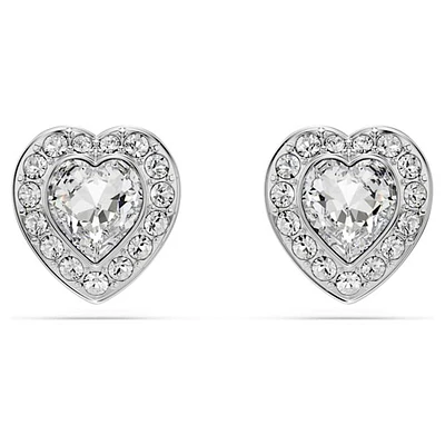 Boucles d’Oreilles Fixes en Forme de Cœur Plaquées Rhodium avec Cristaux. Color: blanc | Doucet Latendresse