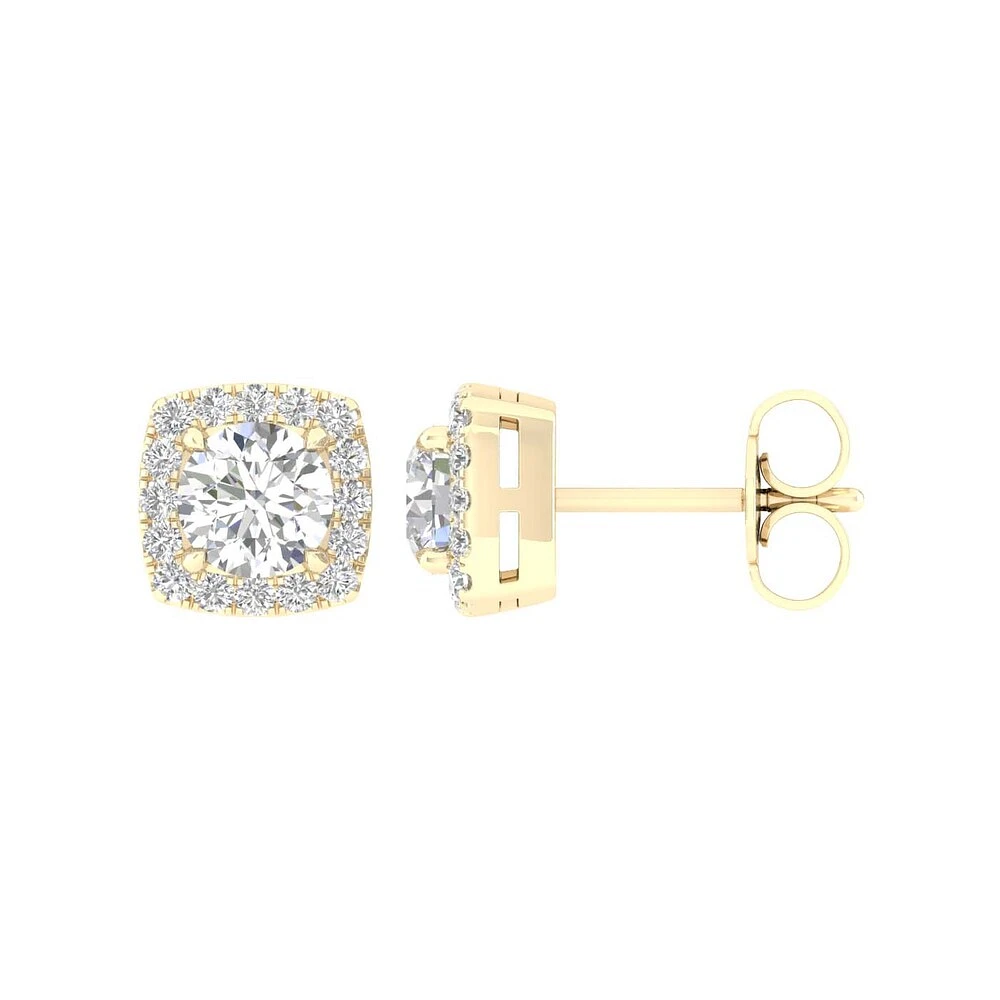 14K Gold Halo Stud Earrings with Lab-Grown Diamonds. Color: yellow | Doucet Latendresse