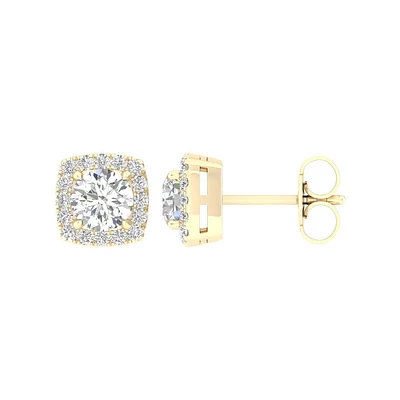 Boucles d’Oreilles Fixes Halo en Or 14K avec Diamants de Laboratoire. Color: jaune | Doucet Latendresse
