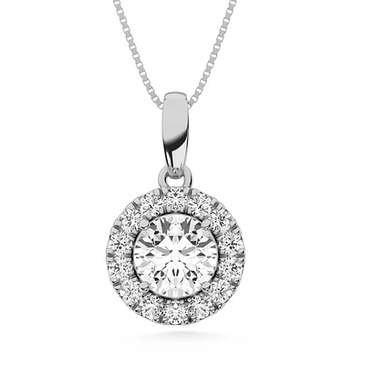 Pendentif Halo en Or Blanc 10K avec Diamants Cultivés en Laboratoire. Color: blanc | Doucet Latendresse