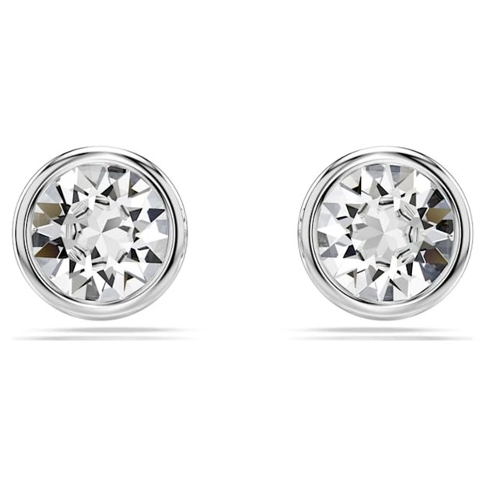 Rhodium Plated Bezel-Set Crystal Stud Earrings. Color: white | Doucet Latendresse
