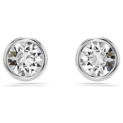Boucles d’Oreilles Fixes Plaquées Rhodium avec Cristaux Sertis Clos. Color: blanc | Doucet Latendresse
