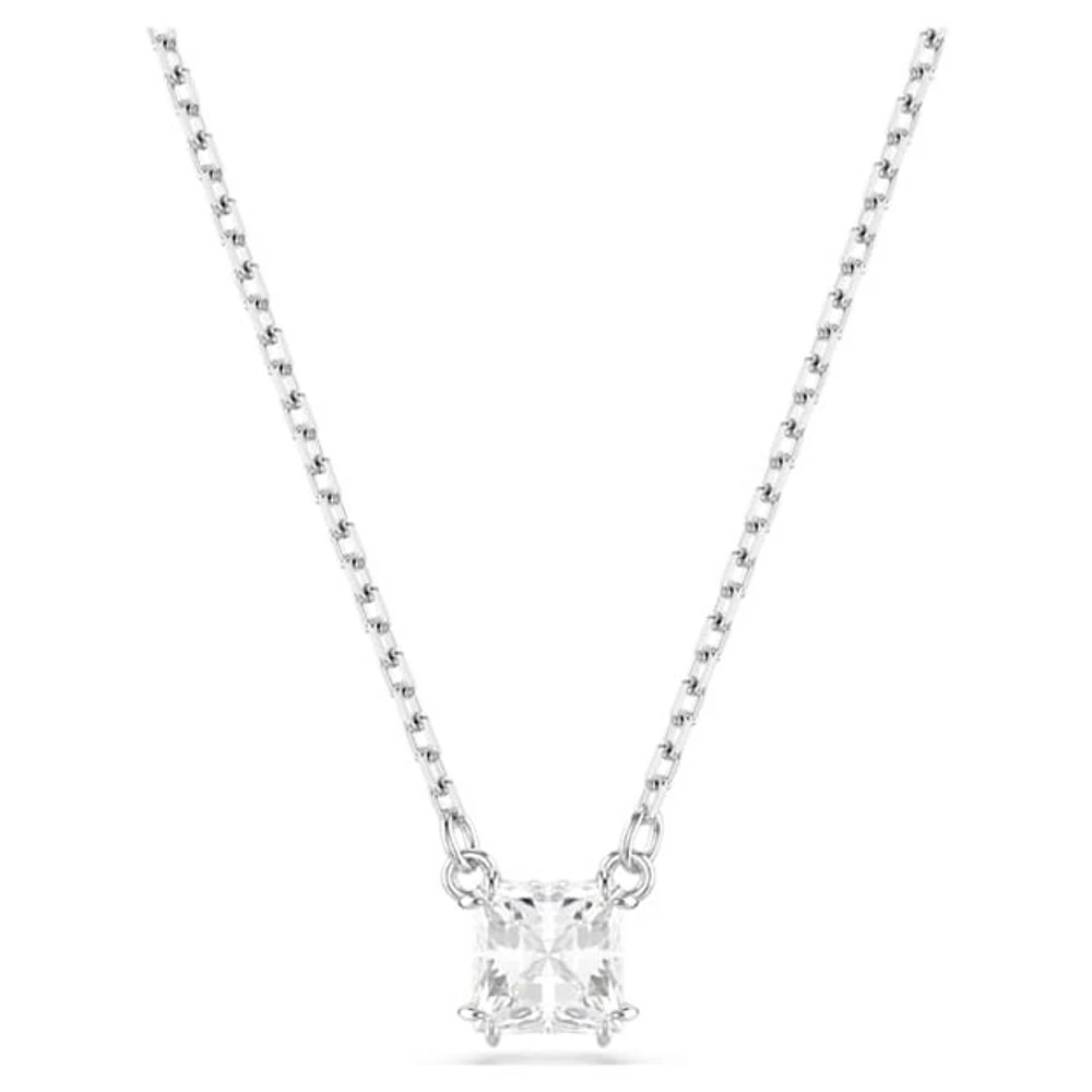 Rhodium Plated Princess-Cut Crystal Pendant Necklace. Color: white | Doucet Latendresse