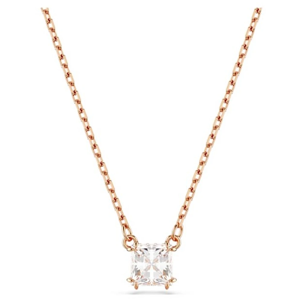 Rose Gold-Plated Square-Cut Crystal Pendant Necklace. Color: pink | Doucet Latendresse