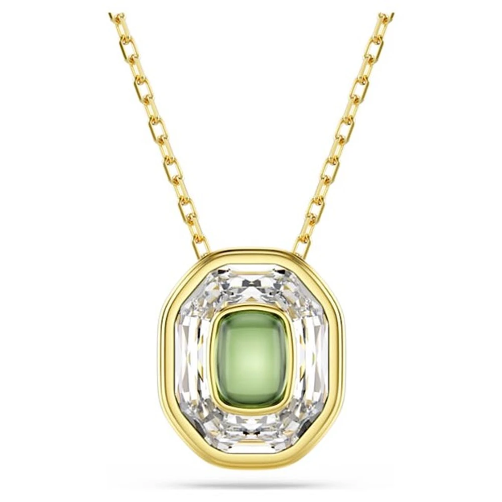 Gold Plated Pendant Necklace with Green and Clear Crystals. Color: yellow | Doucet Latendresse