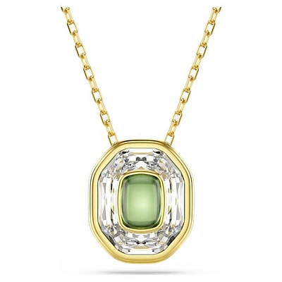 Gold Plated Pendant Necklace with Green and Clear Crystals. Color: yellow | Doucet Latendresse