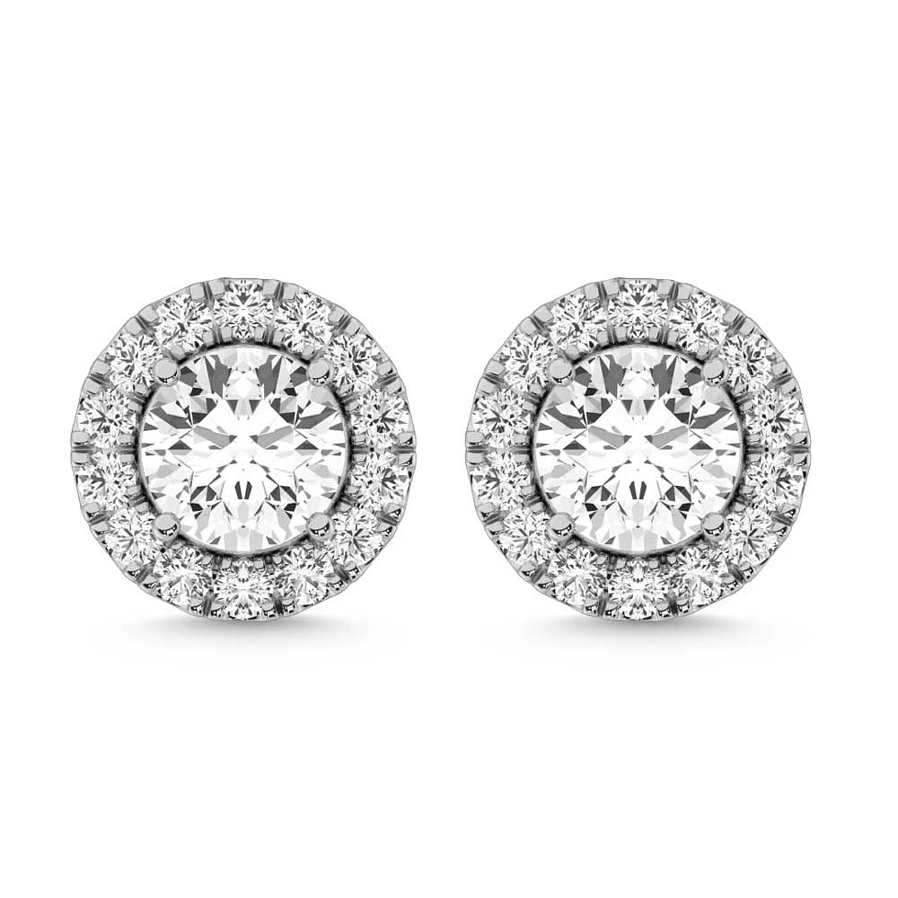 10K Gold Lab-Grown Diamond Halo Stud Earrings. Color: white | Doucet Latendresse