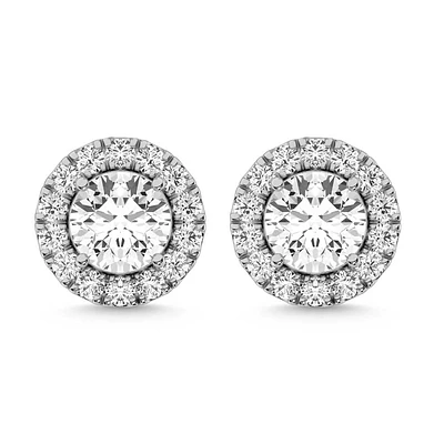 Boucles d’Oreilles Fixes Halo en Diamants Cultivés en Laboratoire 10K. Color: blanc | Doucet Latendresse