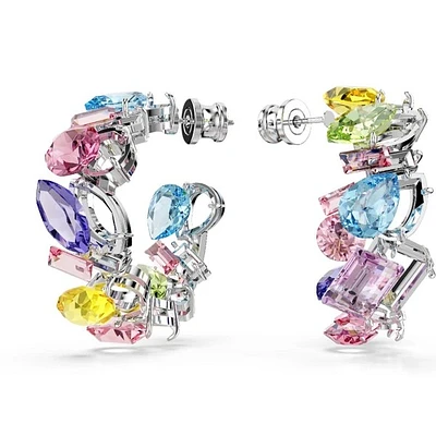 Boucles d’Oreilles Anneaux en Cristaux Multicolores Plaquées Rhodium. Color: blanc | Doucet Latendresse
