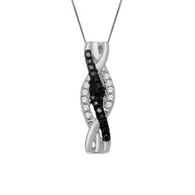 Pendentif Torsadé en Or Blanc 10K avec Diamants Noirs et Blancs. Color: blanc | Doucet Latendresse