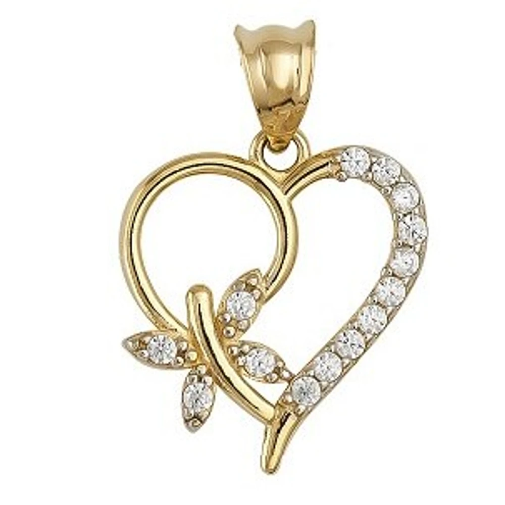 10K Gold Cubic Zirconia Pendant - Heart Shaped Charm. Color: yellow | Doucet Latendresse