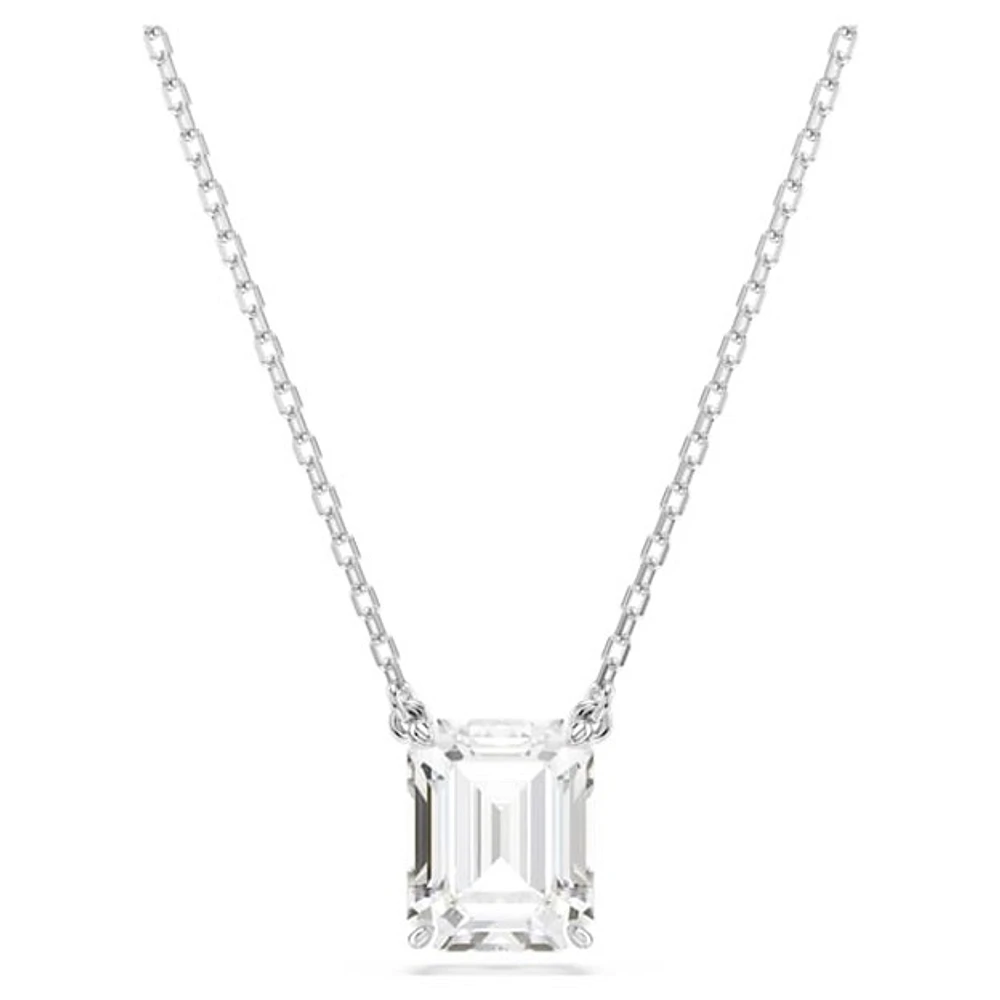 Rhodium-Plated Emerald-Cut Crystal Pendant Necklace. Color: white | Doucet Latendresse
