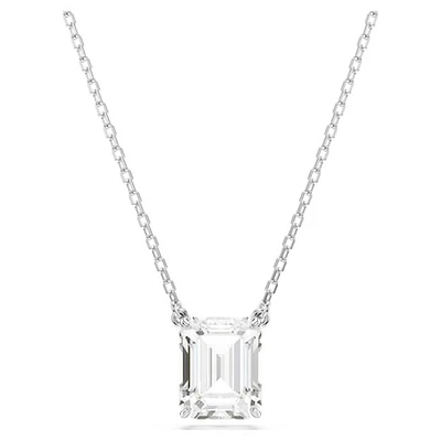 Collier Pendentif Plaqué Rhodium avec Cristal Taille Émeraude. Color: blanc | Doucet Latendresse