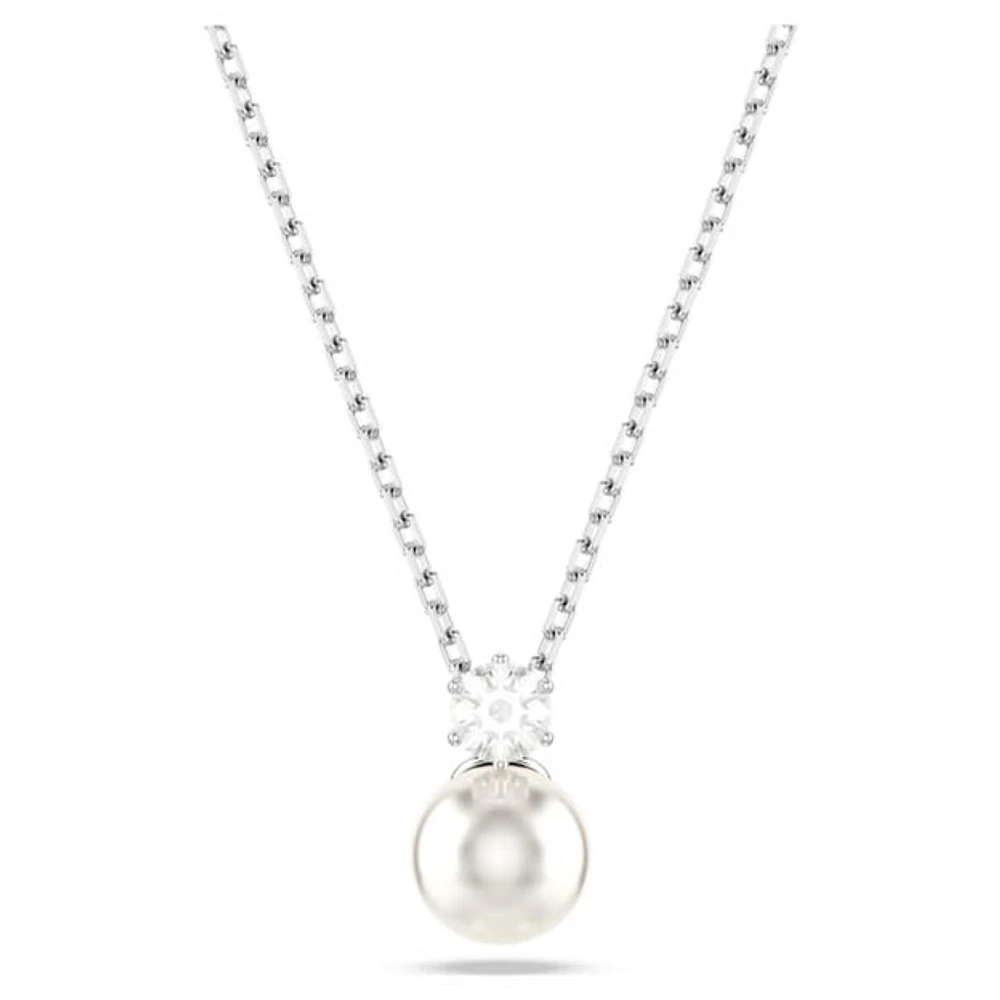 Collier Plaqué Rhodium avec Pendentif en Perle et Cristal. Color: blanc | Doucet Latendresse