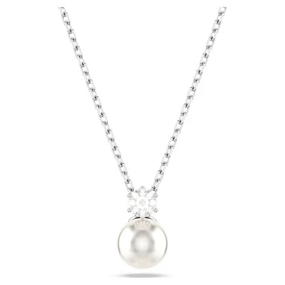 Collier Plaqué Rhodium avec Pendentif en Perle et Cristal. Color: blanc | Doucet Latendresse