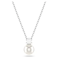 Collier Plaqué Rhodium avec Pendentif en Perle et Cristal. Color: blanc | Doucet Latendresse