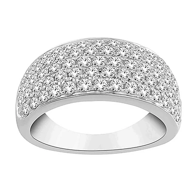 Bague Dôme Pavée de Diamants en Or Blanc 10K. Color: blanc | Doucet Latendresse