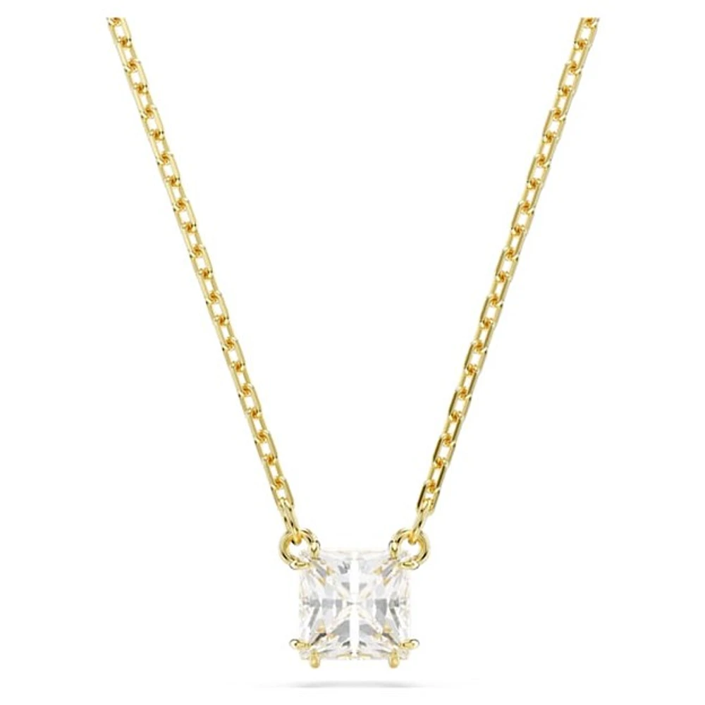 Gold Plated Solitaire Pendant Necklace with Crystal. Color: yellow | Doucet Latendresse