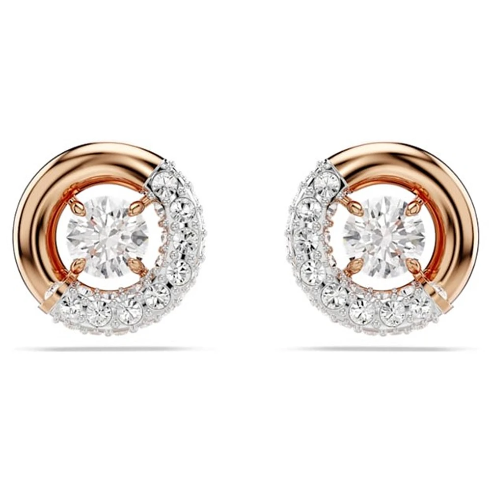 Rose Gold Plated Circle Stud Earrings with Crystals. Color: pink | Doucet Latendresse