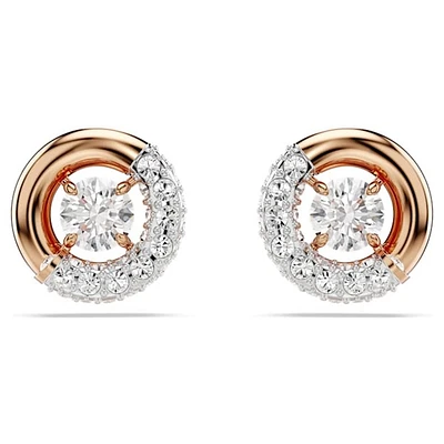 Rose Gold Plated Circle Stud Earrings with Crystals. Color: pink | Doucet Latendresse