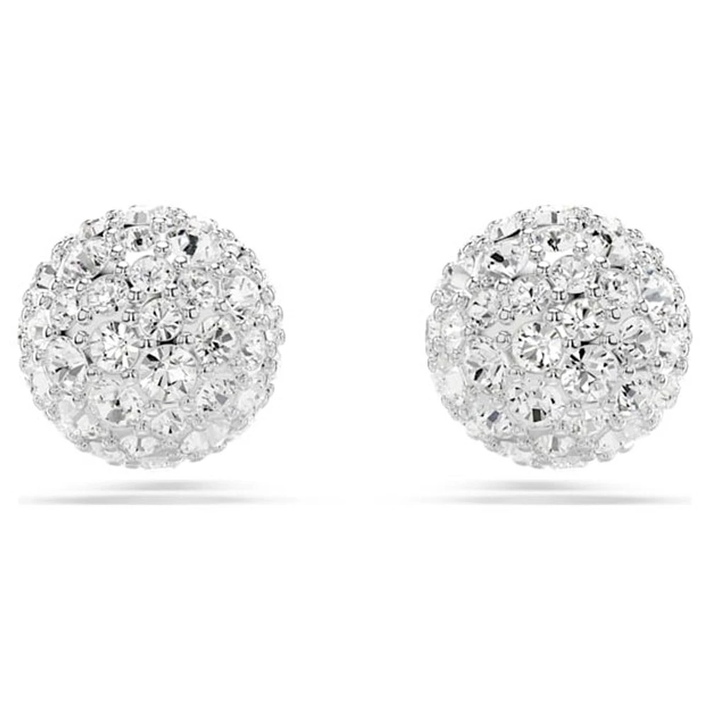 Rhodium Plated Dome Stud Earrings with Crystals. Color: white | Doucet Latendresse