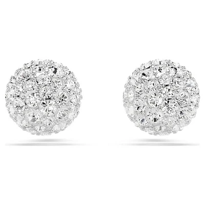 Boucles d’Oreilles Fixes Bombées Plaquées Rhodium avec Cristaux. Color: blanc | Doucet Latendresse
