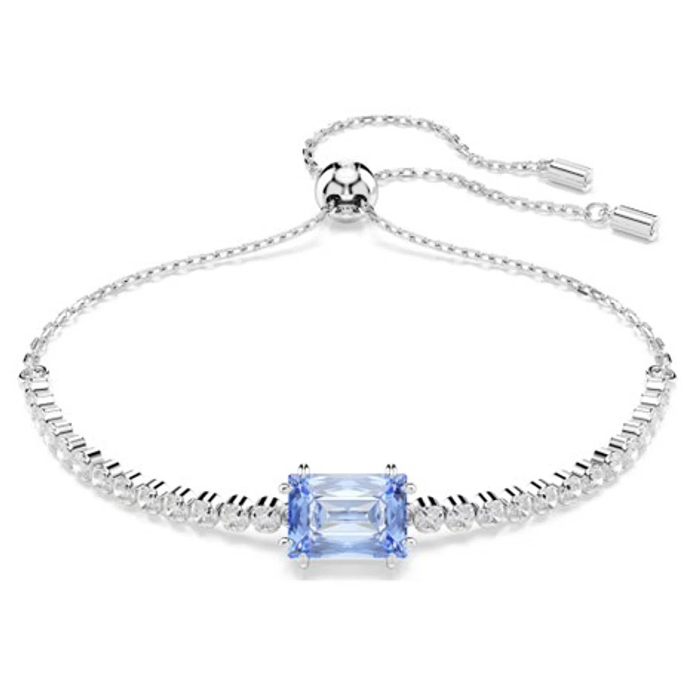 Rhodium-Plated Bracelet with Blue Emerald-Cut Crystal. Color: white | Doucet Latendresse