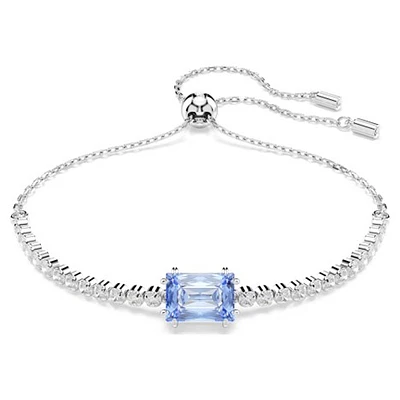 Bracelet Plaqué Rhodium avec Cristal Bleu Taille Émeraude. Color: blanc | Doucet Latendresse
