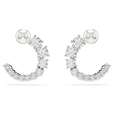 Boucles d’Oreilles Anneaux Plaquées Rhodium avec Cristaux Ronds. Color: blanc | Doucet Latendresse