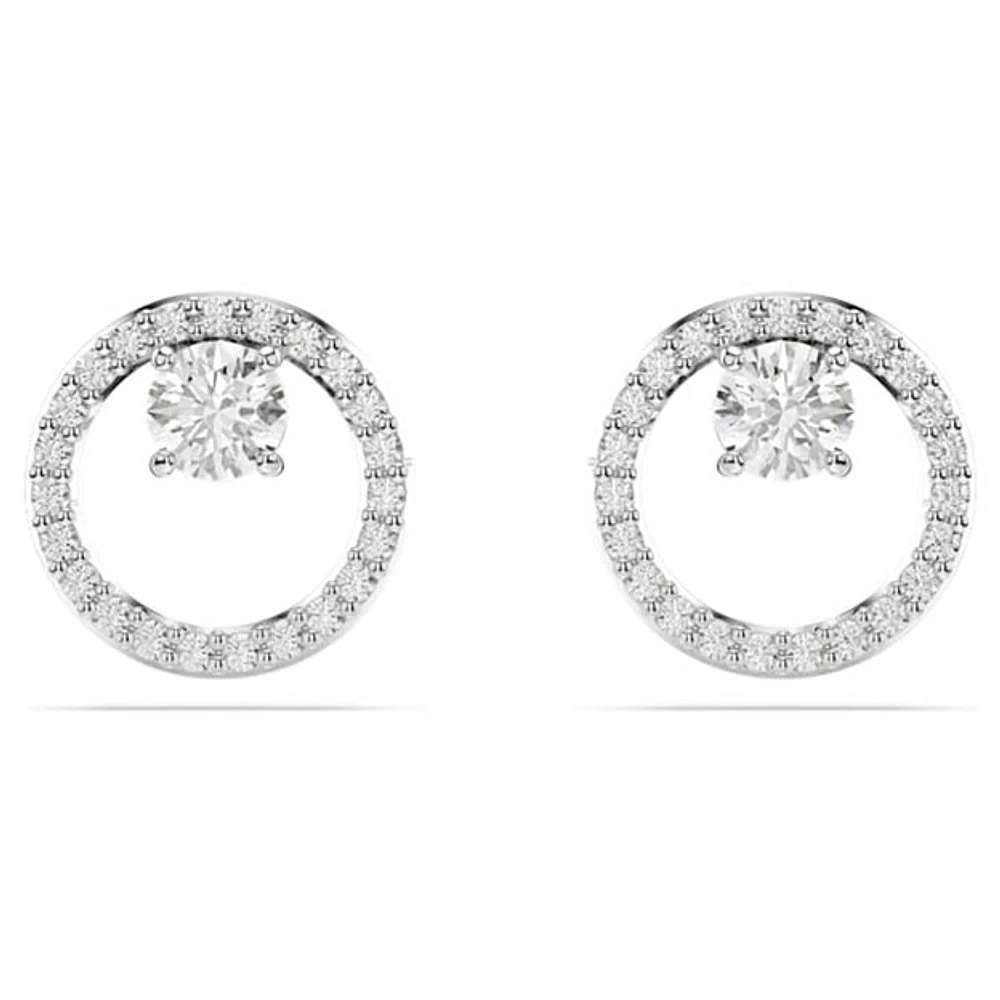 Rhodium Plated Circle Stud Earrings with Crystals. Color: white | Doucet Latendresse