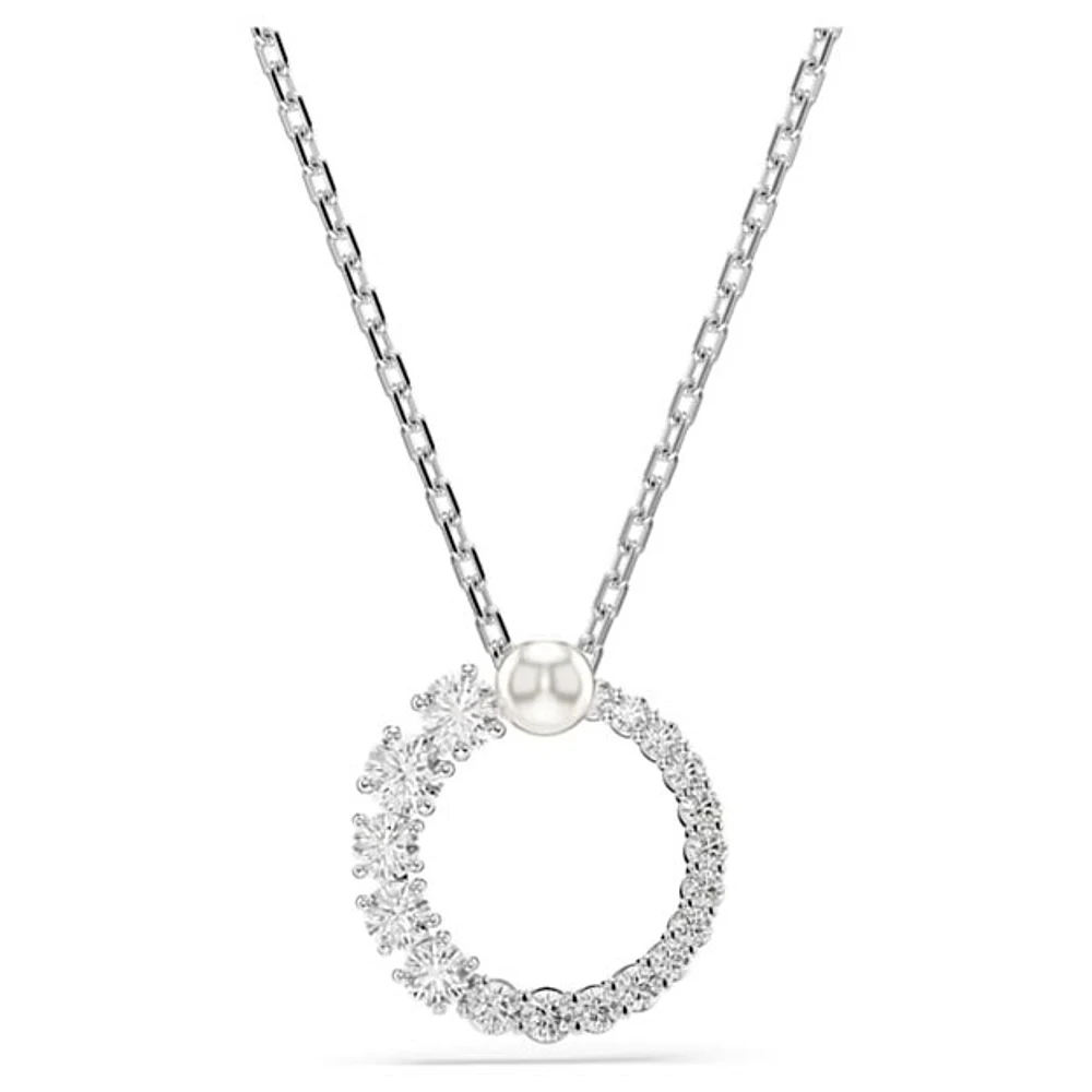 Collier Pendentif Cercle avec Cristaux Plaqué Rhodium. Color: blanc | Doucet Latendresse