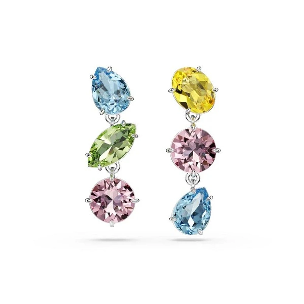Rhodium Plated Multi-Coloured Drop Earrings with Crystals. Color: white | Doucet Latendresse