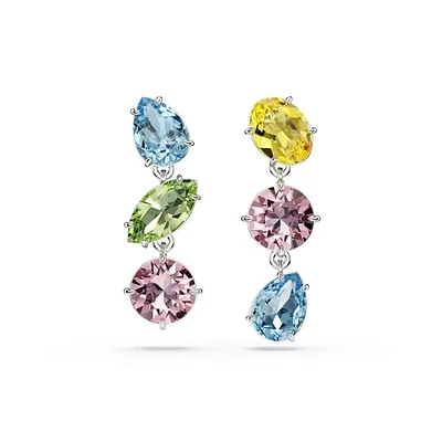 Rhodium Plated Multi-Coloured Drop Earrings with Crystals. Color: white | Doucet Latendresse