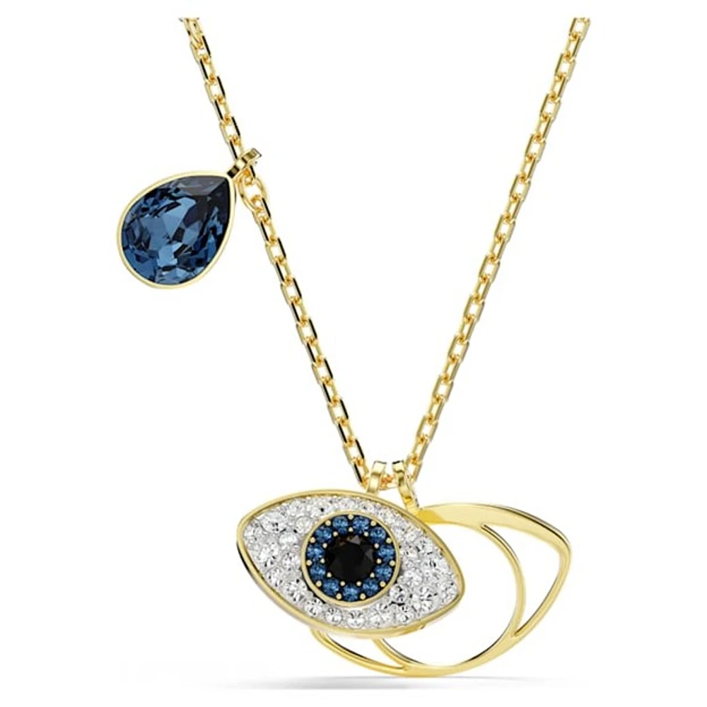 Gold Plated Evil Eye Necklace with Blue Crystal Drop. Color: yellow | Doucet Latendresse