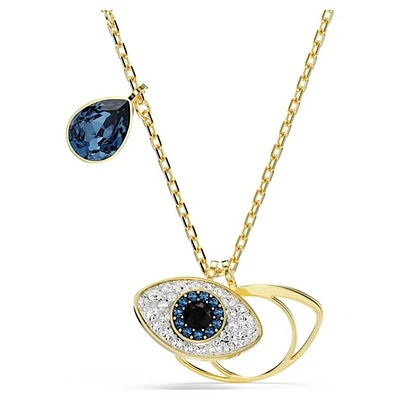 Gold Plated Evil Eye Necklace with Blue Crystal Drop. Color: yellow | Doucet Latendresse