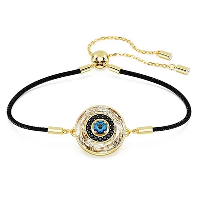 Gold Plated Evil Eye Adjustable Bracelet with Crystals. Color: yellow | Doucet Latendresse