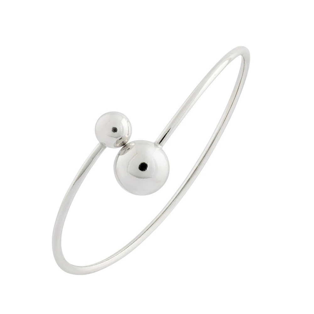 Bracelet Jonc en Argent Sterling avec Deux Boules et Fini Rhodium. Color: blanc | Doucet Latendresse