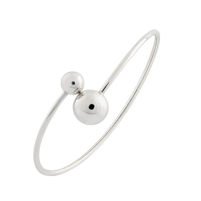Bracelet Jonc en Argent Sterling avec Deux Boules et Fini Rhodium. Color: blanc | Doucet Latendresse